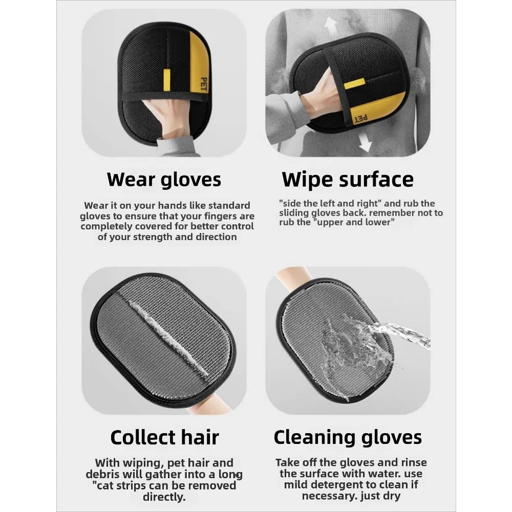 Pet Fur Remover Glove, Anti-Static Reusable Hair Removal Brush for Sofa, Carpet, Clothes, Household Cleaning